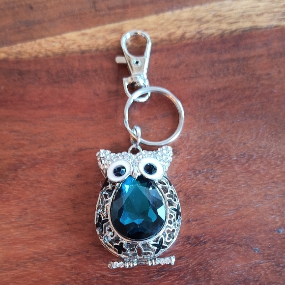 Owl Keychain with Blue Gemstone - Picture 1 of 4